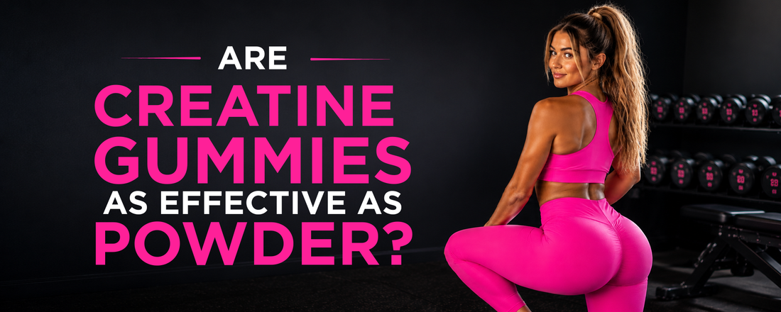 Women in hot pink workout outfit kneeling in a gym.