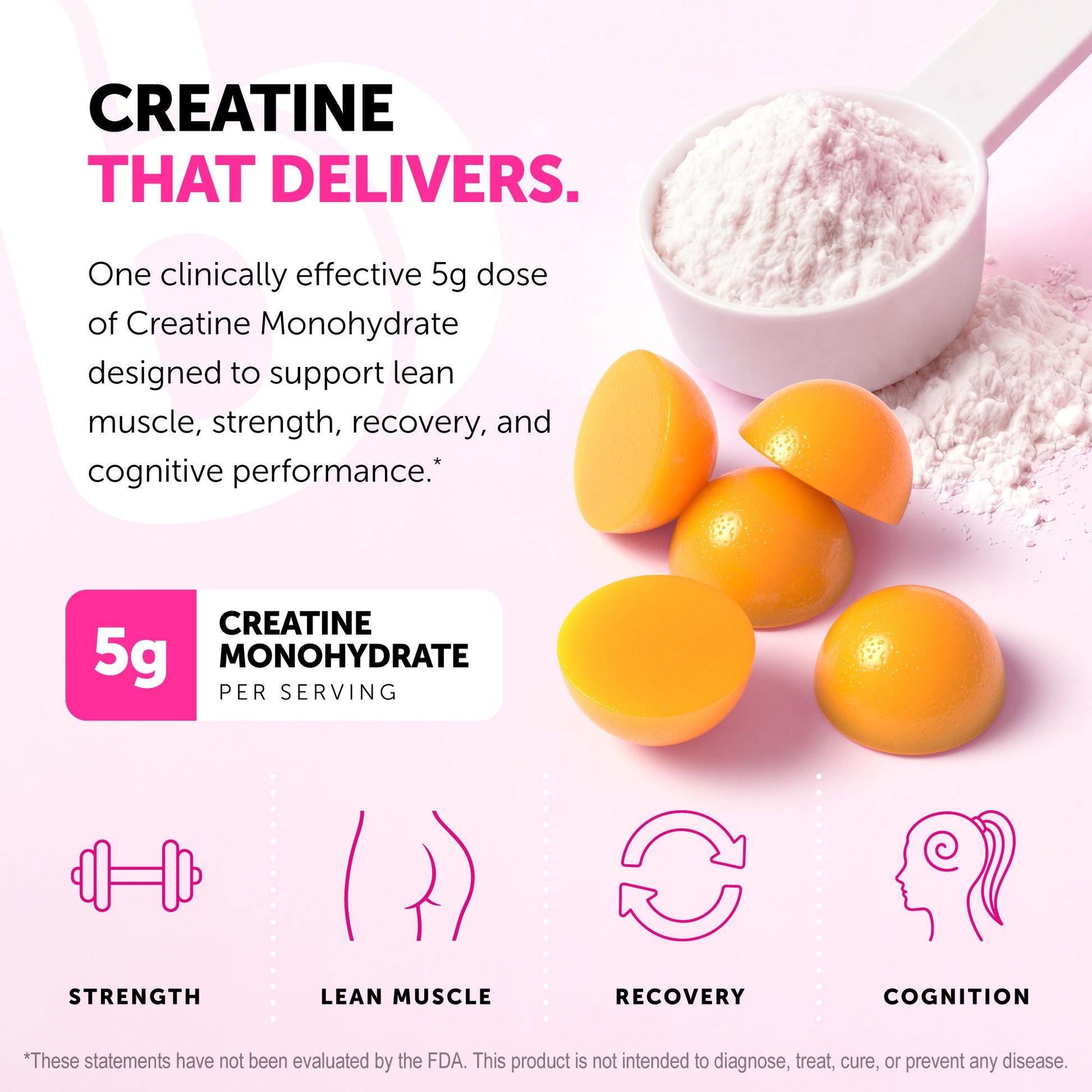 BubbleButt OMGB Creatine Gummies featuring 5g creatine monohydrate to support strength, lean muscle, recovery, and cognition.